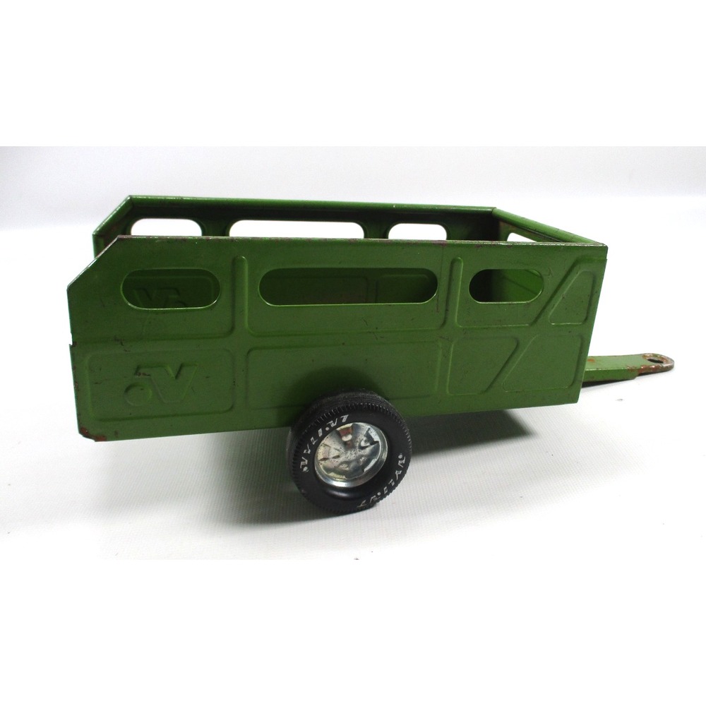 Vintage Nylint Green Pressed Steel Farm Utility Trailer Wagon 11"